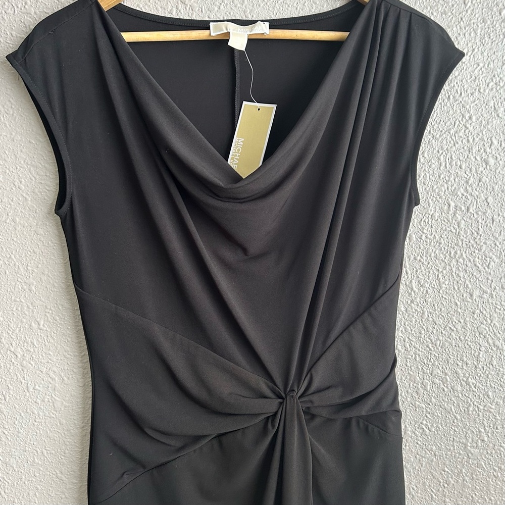 Michael Kors NEW Black short sleeve cowl neck knot tie waist cocktail dress‎ NWT - Picture 3 of 11